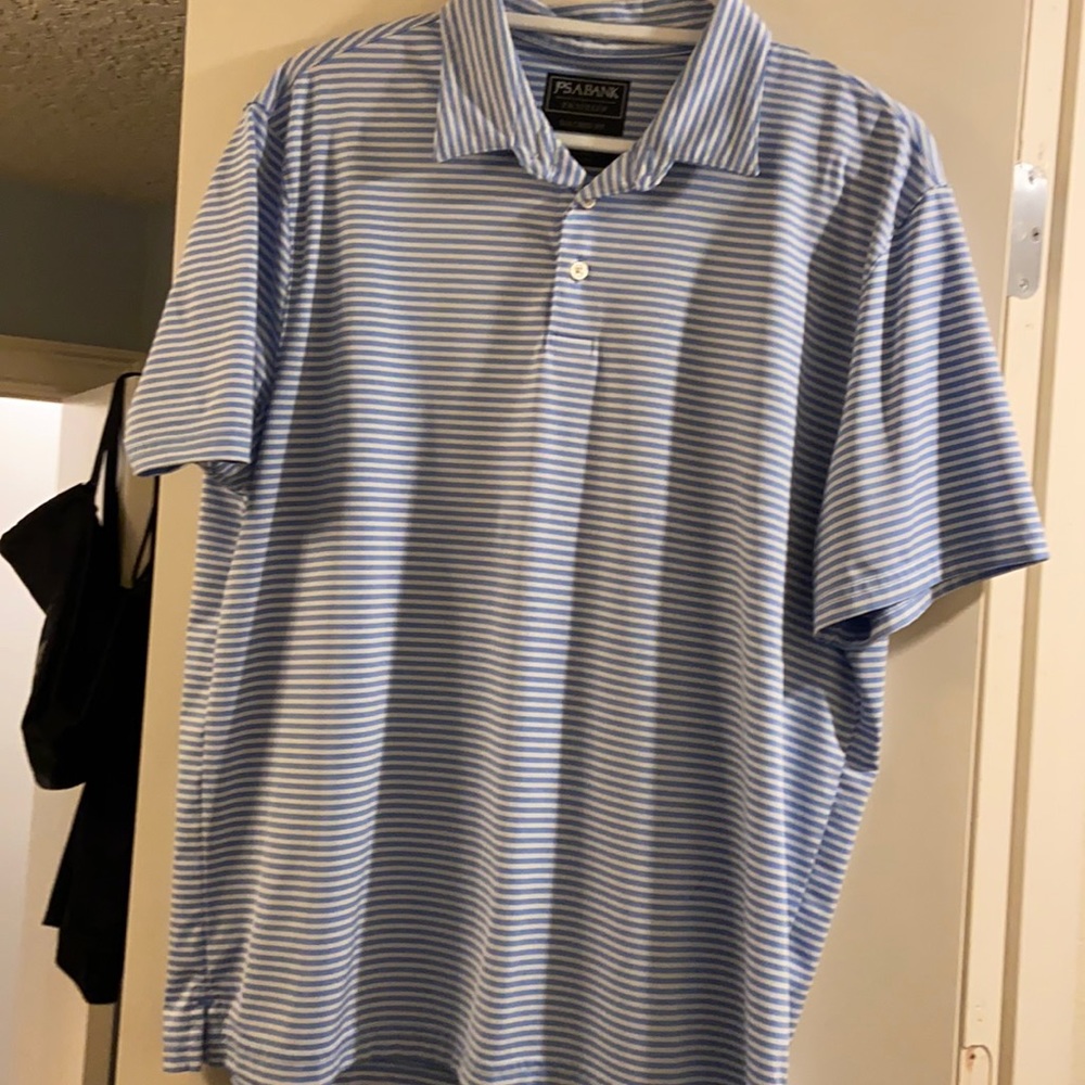 Barely worn blue and white striped short sleeve shirt